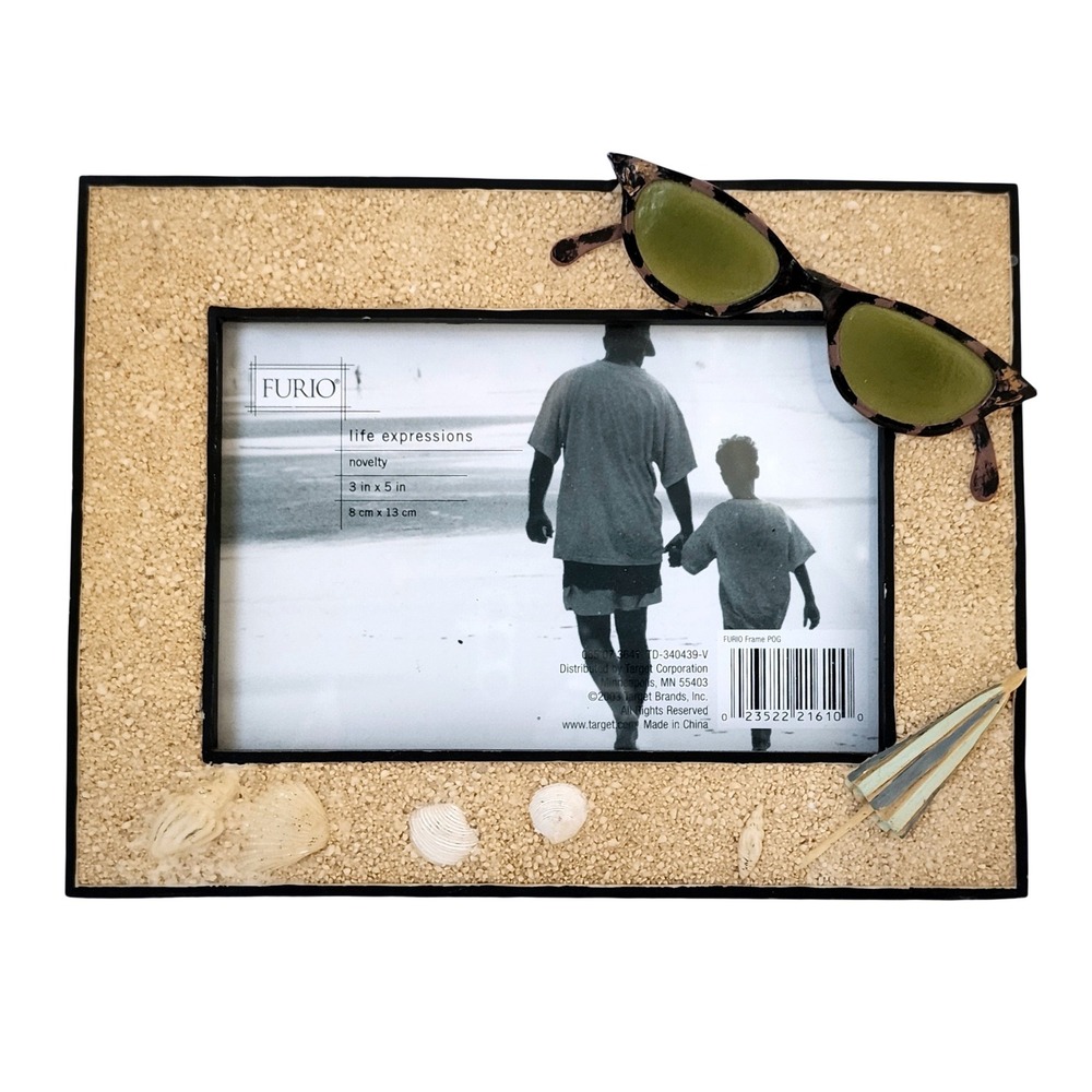 Vintage Furio 3.5x5.5 Picture Frame Beach‎ Sand Sunglasses Seashells Umbrella